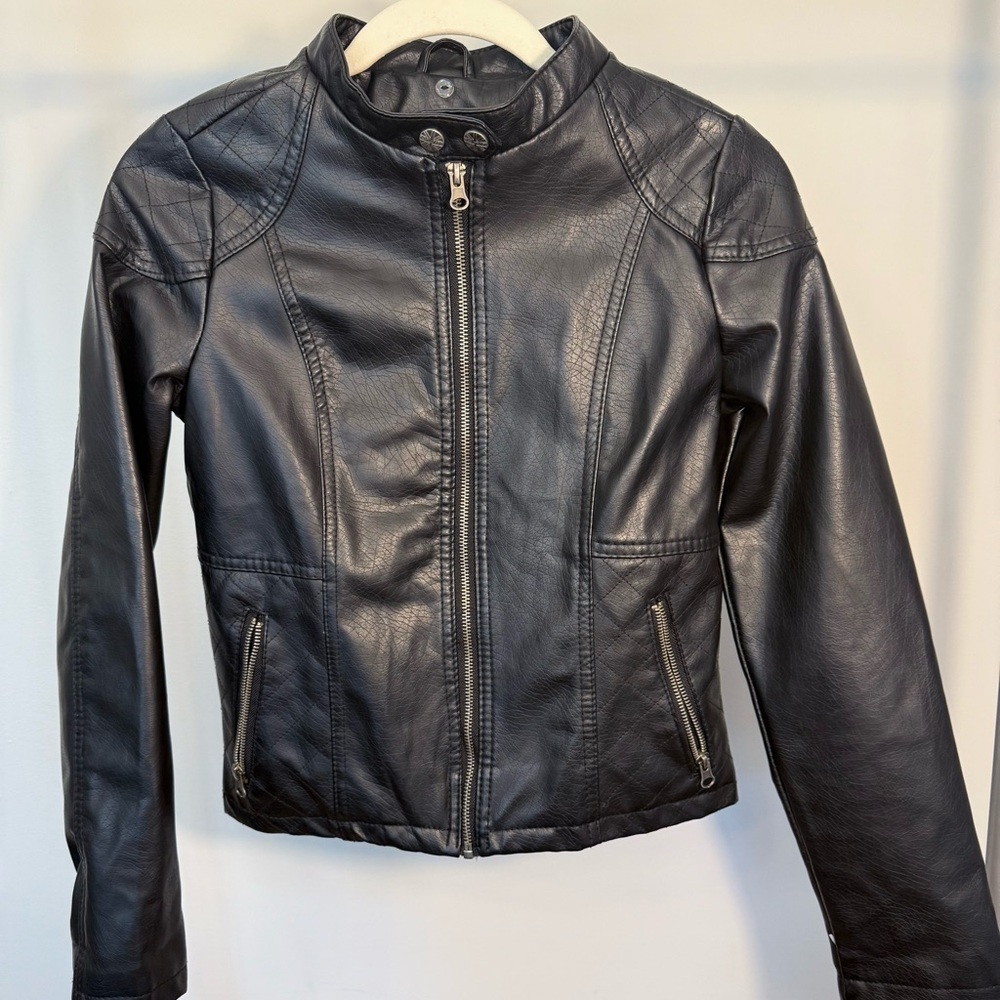 Miss London Black Vegan Leather Jacket EUC